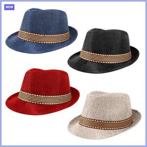 4 Pack Kids Straw Fedora Hats Short Brim Summer Sun Beach Cap